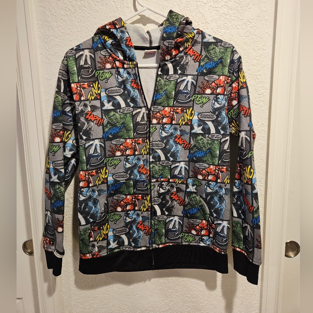 Avenger Black and White Polyester Hoodie